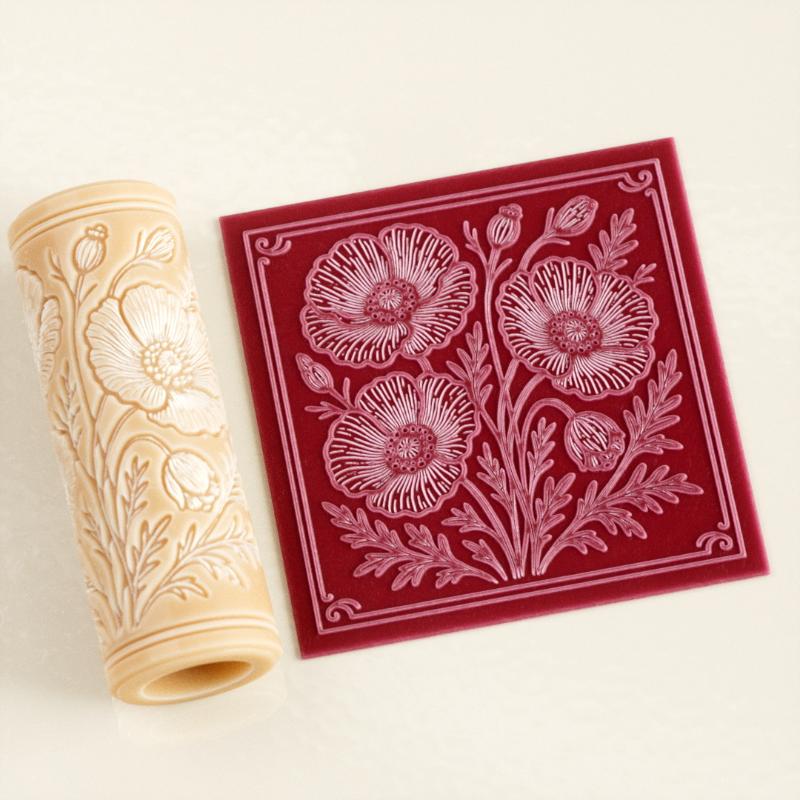 Embroidery Texture - Flower Skull Clay Tile Roller Clay