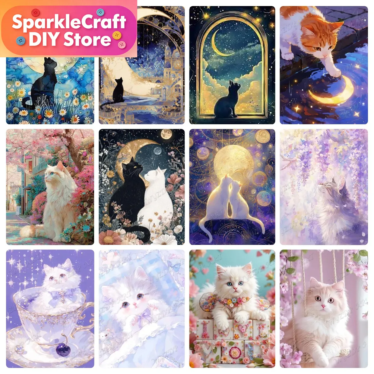 Embroidery Gift Ideas - Animal Cat Moon Diamond Painting Kit