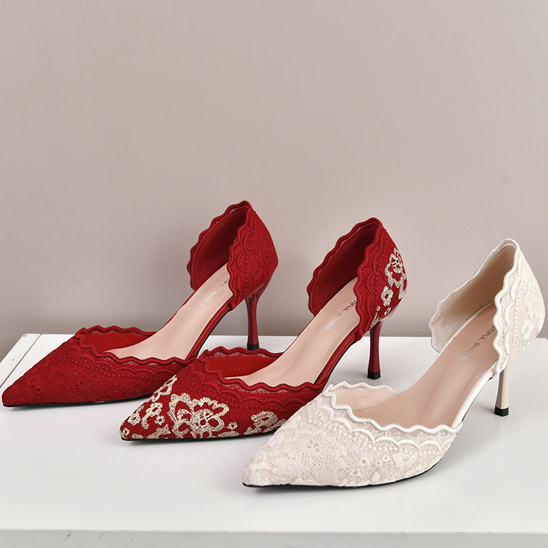Embroidery Wedding - Luxury Red White Lace Embroidery High