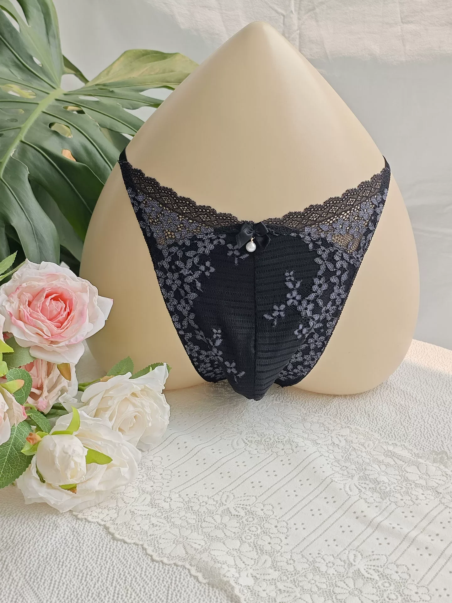 Embroidery Gift Ideas - Black Lace Man's T-brief Embroidery Handmake