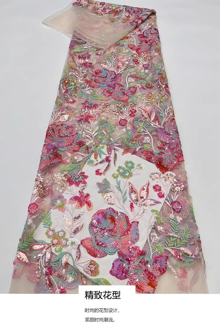 Embroidery Wedding - 1yard New mesh tissu Colorful flower