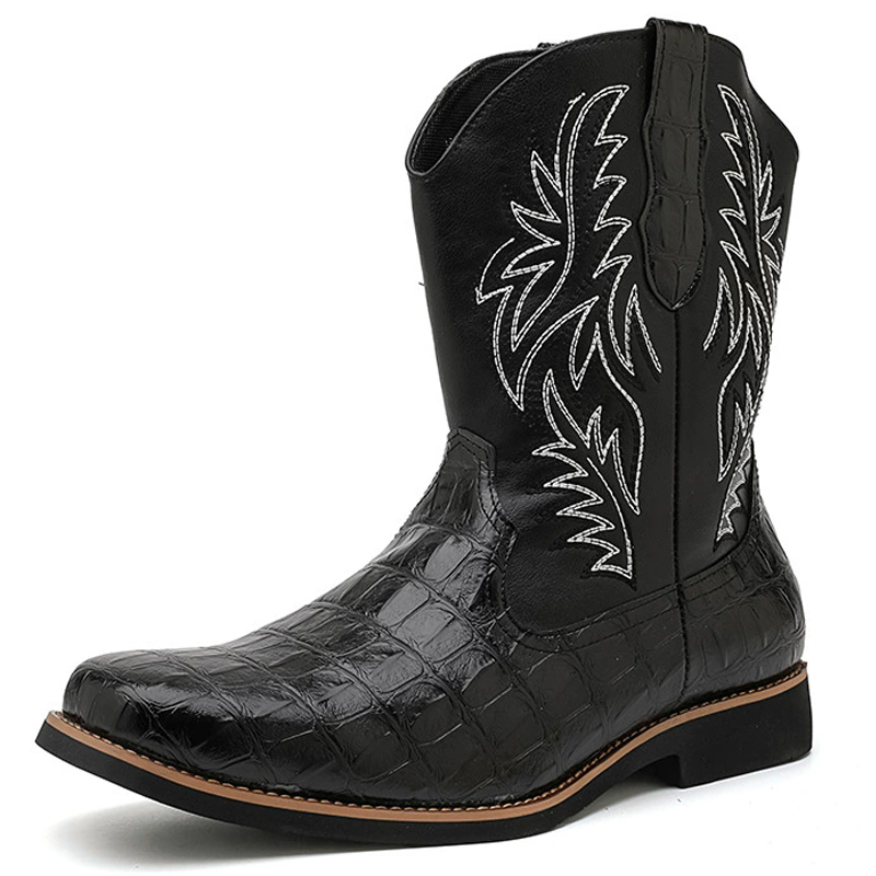 Embroidery Yes - Retro Wide Toe Western Cowboy Boots