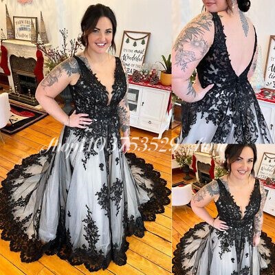 Embroidery Gothic - Gothic V Neck Wedding Dresses Black