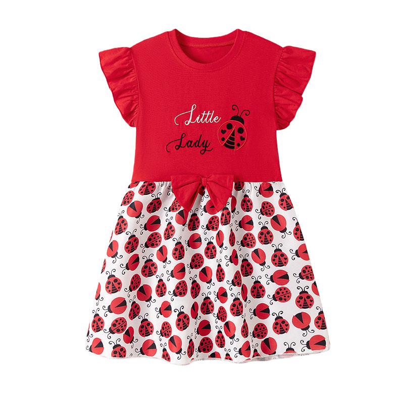 Embroidery Lady Bug - Short Sleeve Girls Dresses 2-7T Ladybug