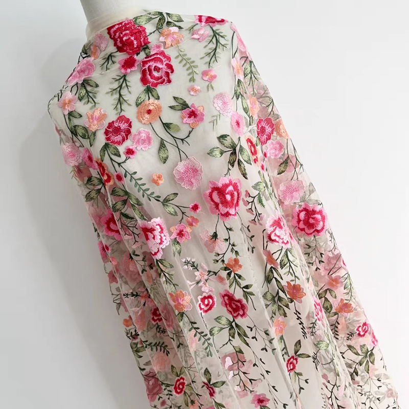 Embroidery Abaya - Single Position Mesh Multi-color Embroidery Fabric