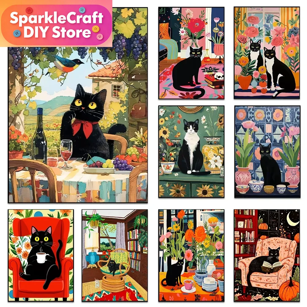 1pc frameless Cartoon Black Ca - đánh giá và giá Embroidery Gift Ideas