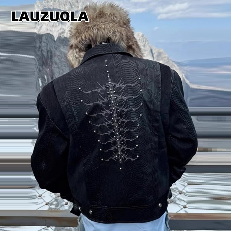 Men Black Snake Embossed Jacke - đánh giá và giá Embroidery Gothic