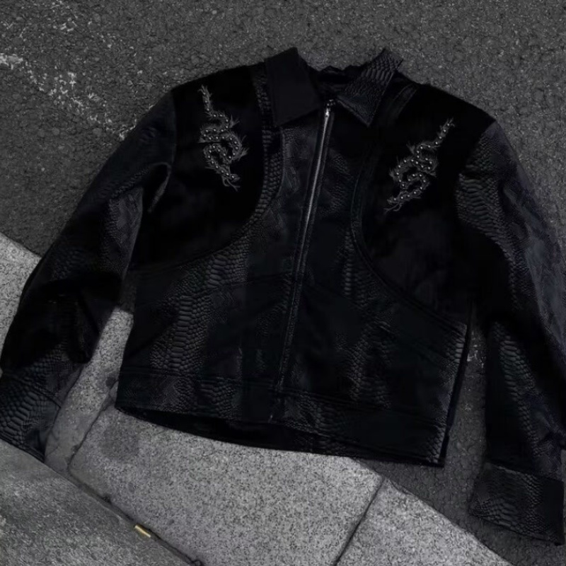 Men Black Snake Embossed Jacke - đánh giá và giá Embroidery Gothic