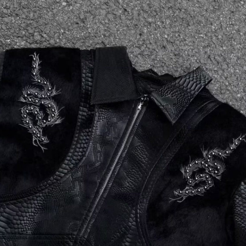 Men Black Snake Embossed Jacke - đánh giá và giá Embroidery Gothic