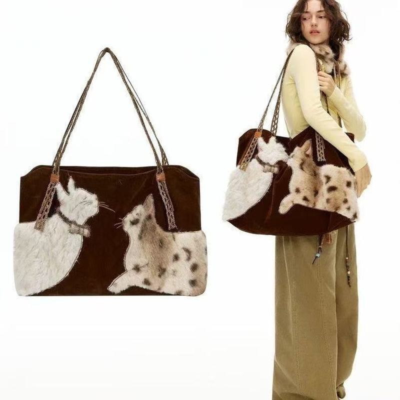 Cute Retro Puppy Tote Bag Wome - đánh giá và giá Embroidery Texture