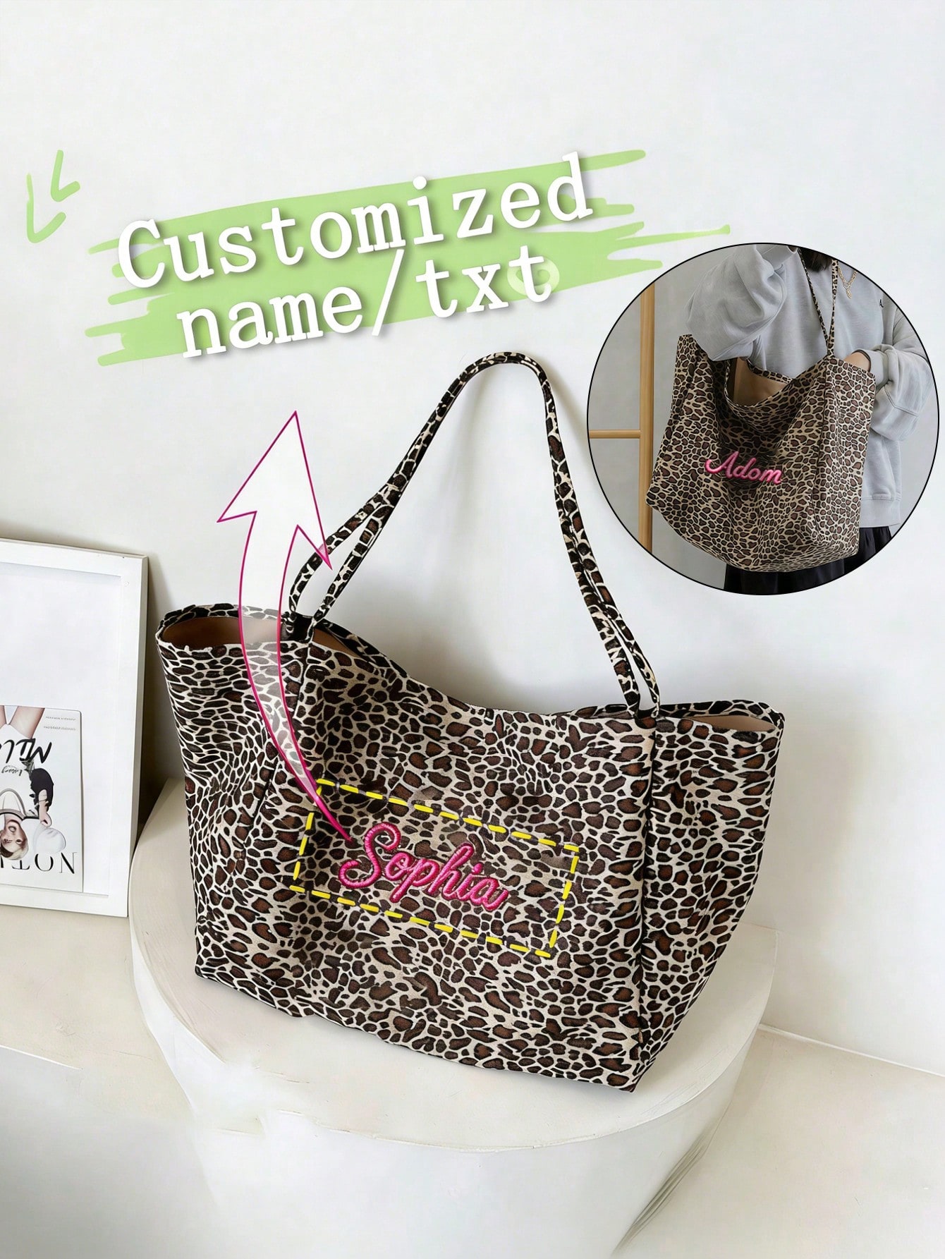 Custom Name Leopard Print Tote - đánh giá và giá Embroidery Gift Ideas