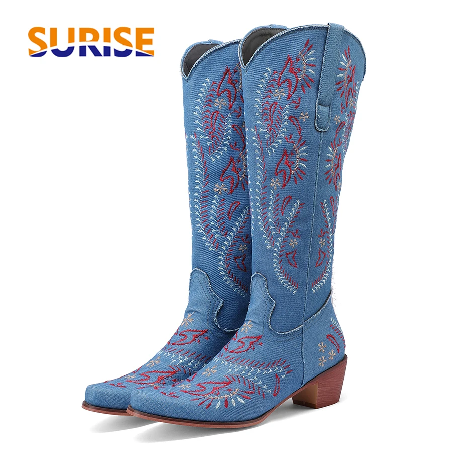 Blue Denim Western Cowgirl Kne - đánh giá và giá Embroidery Yes